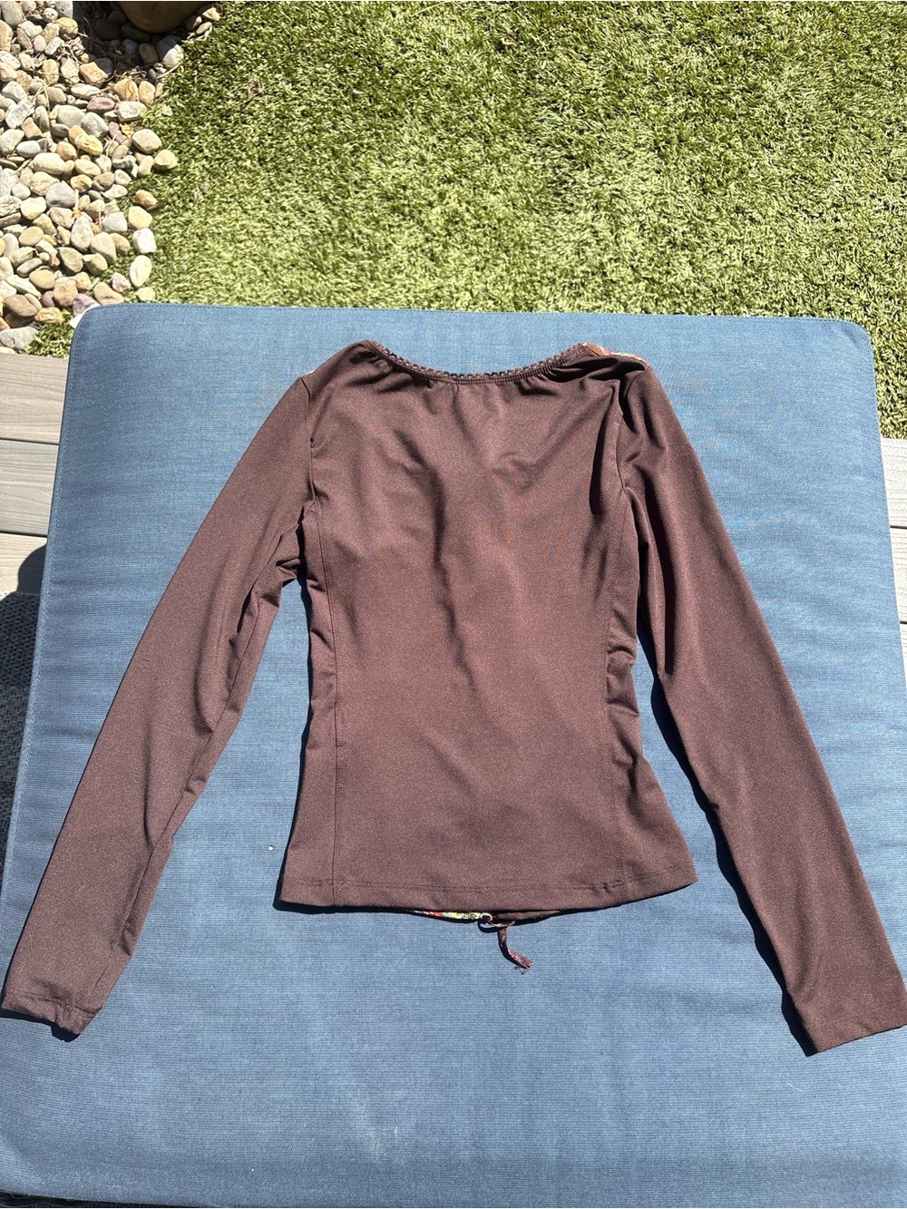 Brown Paisley Lace-Up Women's Top - Picture 3 of 4